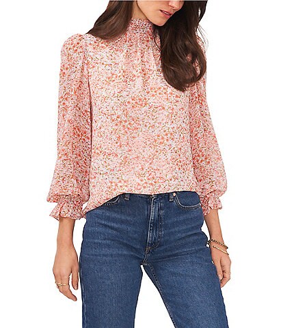 1. STATE Long Sleeve Mock Neck Floral Blouse