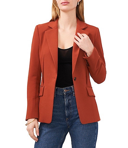 1. STATE Long Sleeve Notch Lapel Single Button Front Pocketed Darted Stretch Crepe Balzer