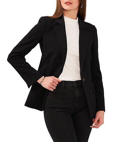 1. STATE Long Sleeve Notch Lapel Single Button Front Pocketed Darted Stretch Crepe Blazer
