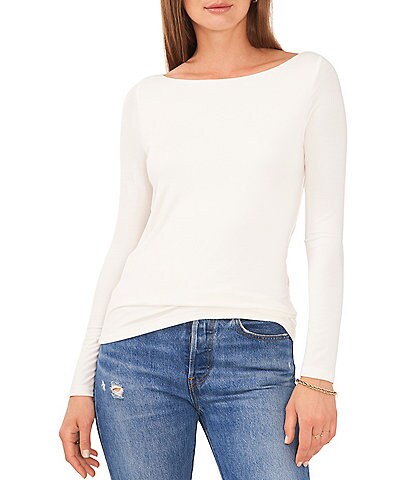 1. STATE Long Sleeve Round Neck Cowl Back Top