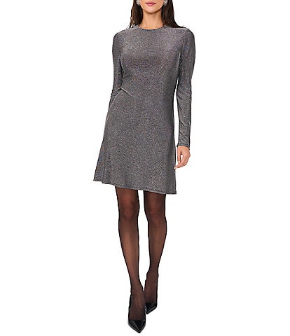 1. STATE Metallic Knit Crew Neck Long Sleeve A-Line Mini Dress