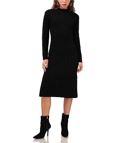 1. STATE Mock Neck Long Sleeve Cable Knit Midi Sweater Dress