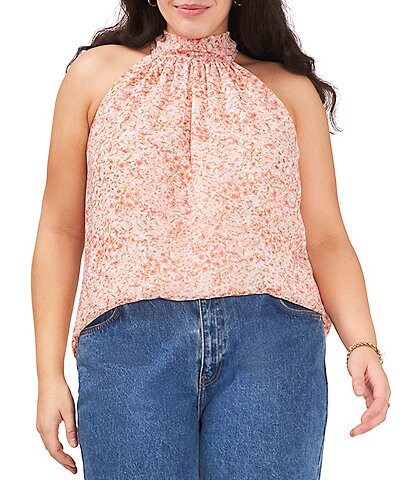 1. STATE Plus Size Floral Print Halter Neck Sleeveless Top