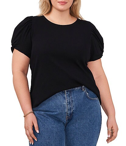 1. STATE Plus Size Puff Short Sleeve Crew Neck Blouse