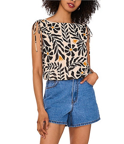 1. STATE Printed Boat Neck Sleeveless Bubble Hem Top