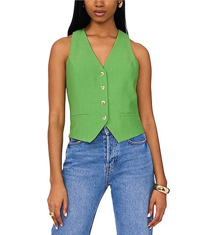 1. STATE Rumple Button Front V-Neck Coordinating Sleeveless Vest