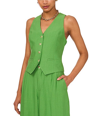 1. STATE Rumple Button Front V-Neck Coordinating Sleeveless Vest