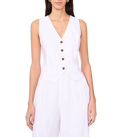1. STATE Rumple Button Front V-Neck Coordinating Sleeveless Vest