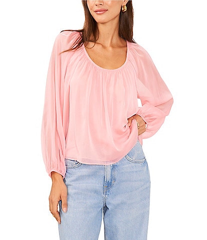 1. STATE Scoop Neck Long Sleeve Chiffon Blouse