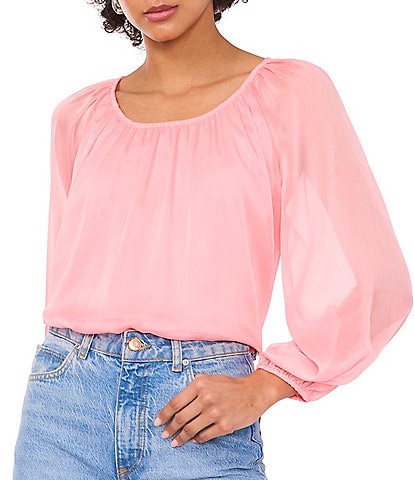 1. STATE Scoop Neck Long Sleeve Chiffon Blouse
