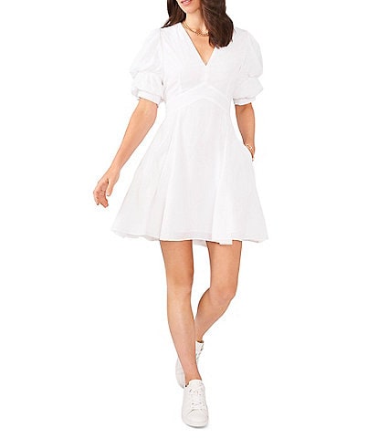 1. STATE Short Puffed Sleeve V-Neck Suede Satin Mini Dress