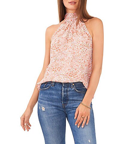 1. STATE Sleeveless Halter Tie Back Floral Blouse