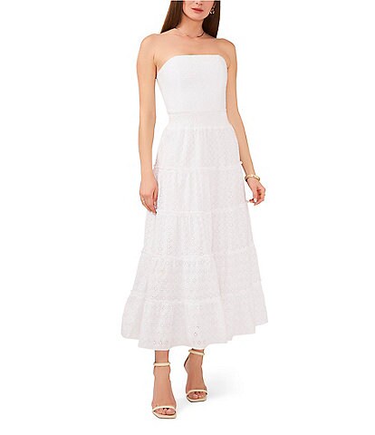1. STATE Strapless Eyelet Tiered A-Line Midi Dress