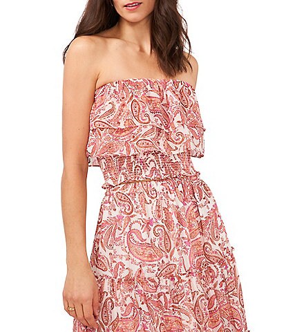 1. STATE Strapless Paisley Floral Print Tiered Ruffle Sleeveless Smocked Coordinating Tube Top