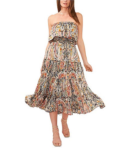 1. STATE Strapless Printed Tiered Midi Dress
