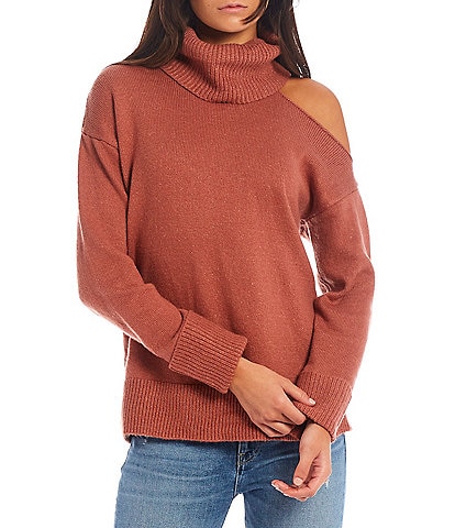 1. STATE Turtleneck Cold Shoulder Long Sleeve Statement Sweater