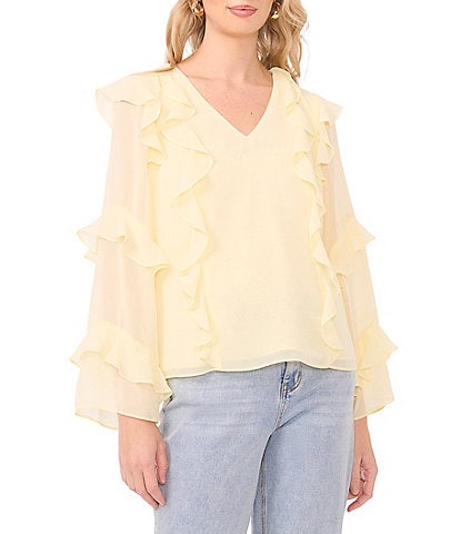 1. STATE V-Neck Long Sleeve Ruffle Top