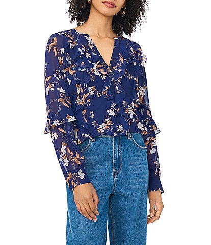 1. State Woven Long Sleeve Ruffle Top