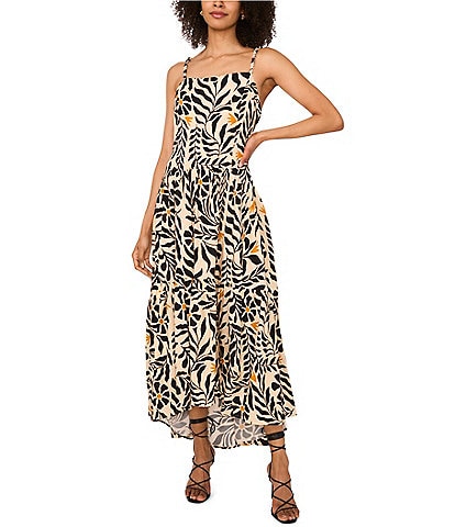 1. STATE Woven Printed Square Neck Sleeveless Hi-Low Maxi Dress
