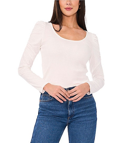 1. STATE Woven Rib Scoop Neck Long Puff Sleeve Shirt