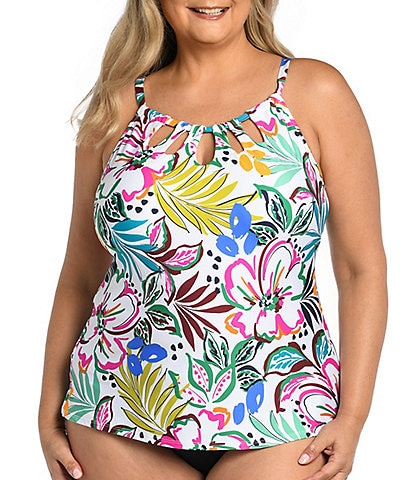 Miami Brights Underwired Lightly Padded Tankini Swim Top Tropical