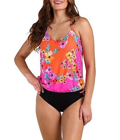 24th & Ocean Seville Underwire V-Neck Blouson Tankini Swim Top & Solid High Waist Swim Bottom