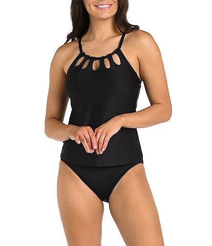 24th & Ocean Solid Cut-Out Scoop Neck Underwire Bra Swim Top & Solid High Waist Splice Swim Bottom
