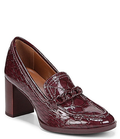 27 EDIT Naturalizer Bliss Patent Crocodile Embossed Leather Chain Detail Block Heel Dress Loafers