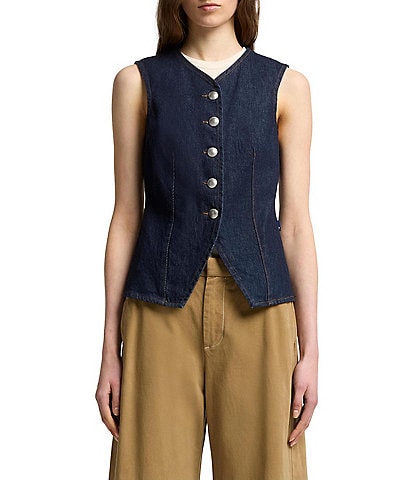 7 For All Mankind Lady V-Neck Sleeveless Button Front Coordinating Denim Vest