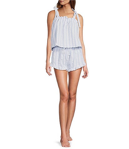 8 Oak Lane Sleeveless Tie Top Woven Striped Shorty Pajama Set