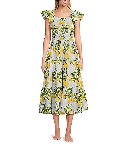 8 Oak Lane Woven Lemon Print Smocked House Dress