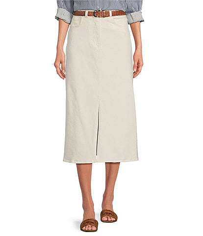 A Loves A Belted High Rise Slit Hem Denim A-Line Midi Skirt