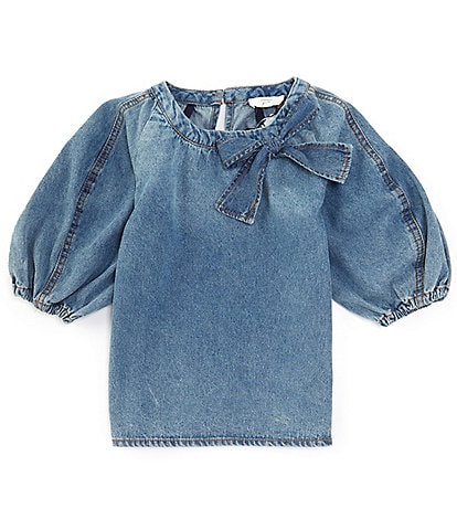 A Loves A Big Girls 7-16 Denim Bubble Sleeve Top