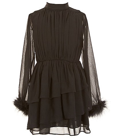 A Loves A Big Girls 7-16 Feathered Sleeve Mock Neck Dress