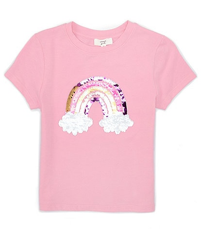 A Loves A Big Girls 7-16 Short Sleeve Flip Sequin Rainbow Graphic T-Shirt