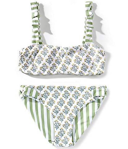 A Loves A Big Girls 7-16 Reversible Floral/Stripe Tie Shoulder Bralette Two-Piece Swimsuit