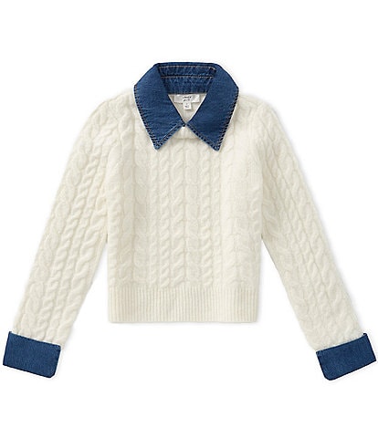 A Loves A Big Girls Cable Knit Cuffed Collared Sweater