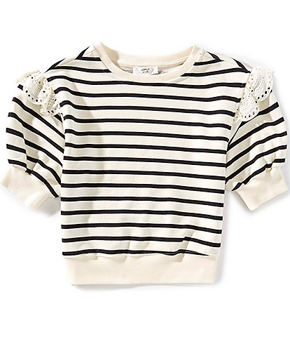 A Loves A Big Girls Stripe Ruffle Short Sleeve Sweater