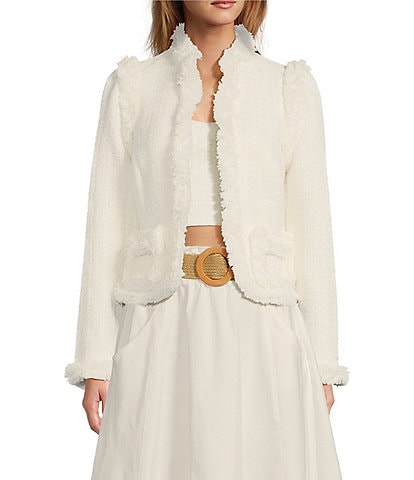 A Loves A Boucle Fringe Wool Blend Cropped Open Jacket