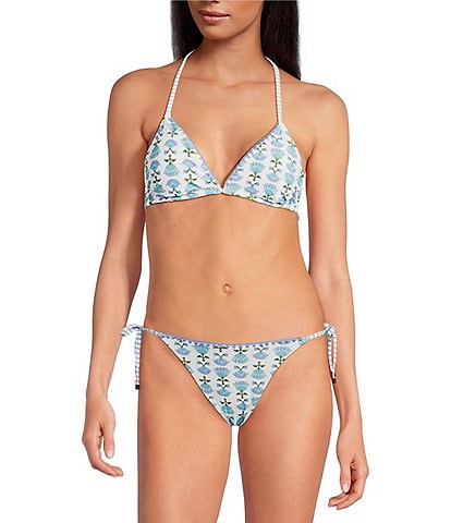 A Loves A Chevron Flower Embroidered Reversible Triangle Swim Top & Tie Side Embroidered Swim Bottom