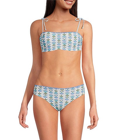 A Loves A Chevron Flower Reversible Embroidered Tie Shoulder Bandeau Swim Top & Classic Hipster Swim Bottom