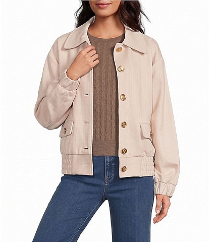 A Loves A Collared Long Sleeve Button Front Bomber Jacket