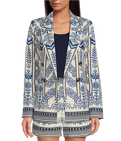 A Loves A Coordinating Floral Printed Notch Lapel Double Breasted Blazer