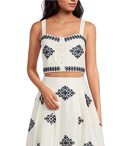 A Loves A Woven Embroidered Sleeveless Tank Strap Sweetheart Neckline Cropped Coordinating Bralette Top