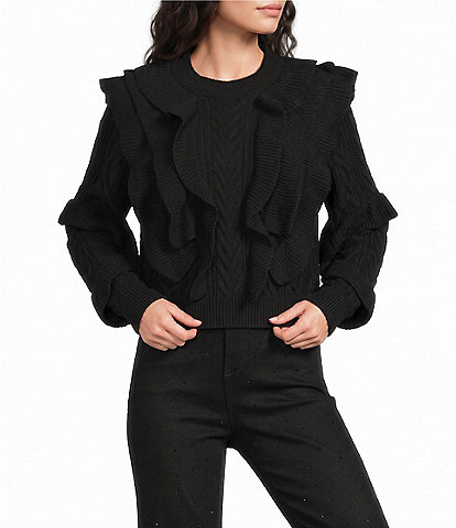 A Loves A Crew Neck Long Sleeve Ruffle Sweater