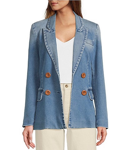 A Loves A Double Breasted Notch Lapel Denim Statement Blazer