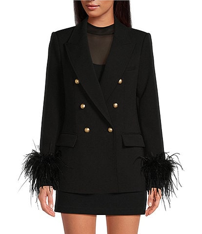 A Loves A Double Breasted Notch Lapel Feather Cuff Blazer