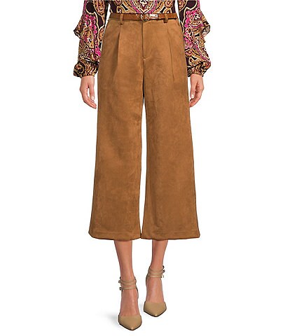 A Loves A Faux Suede Belted High Rise Wide Leg Coordinating Cropped Pants