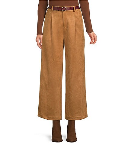 A Loves A Faux Suede Wide Leg High Waisted Belted Ankle Length Pants