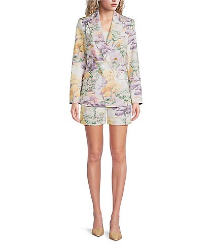 A Loves A Floral Landscape Double Breasted Coordinating Tapestry Blazer